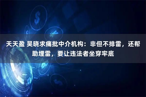 天天盈 吴晓求痛批中介机构：非但不排雷，还帮助埋雷，要让违法者坐穿牢底