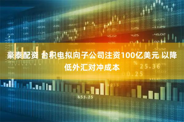 豪泰配资 台积电拟向子公司注资100亿美元 以降低外汇对冲成本